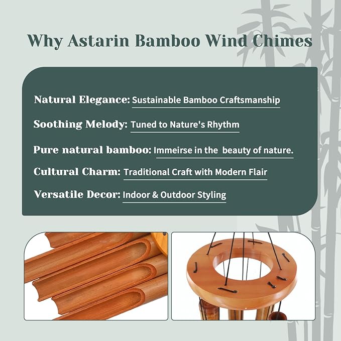 Bamboo Wind Chimes for Outside,Wooden Wind Chimes with Melody Soothing Tone,32" Classic Zen Bamboo Windchime for Porch Patio Garden or Indoor(Dark Brown)(FSC Certified)