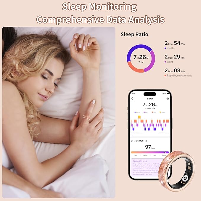 Smart Ring for Women-Men,Health-Fitness Tracker with Heart Rate, Sleep Monitor, Blood Oxygen, HRV, 128 Sports Modes, IP68 Waterproof, Gesture Control, No Subscription Fee,with iOS & Android (9)