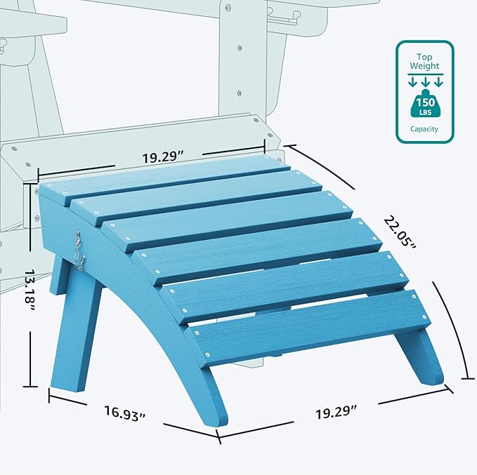SERWALL Folding Adirondack Ottoman Set of 2, Adirondack Footrest Without Assembly for Adirondack Chair, Aruba Blue