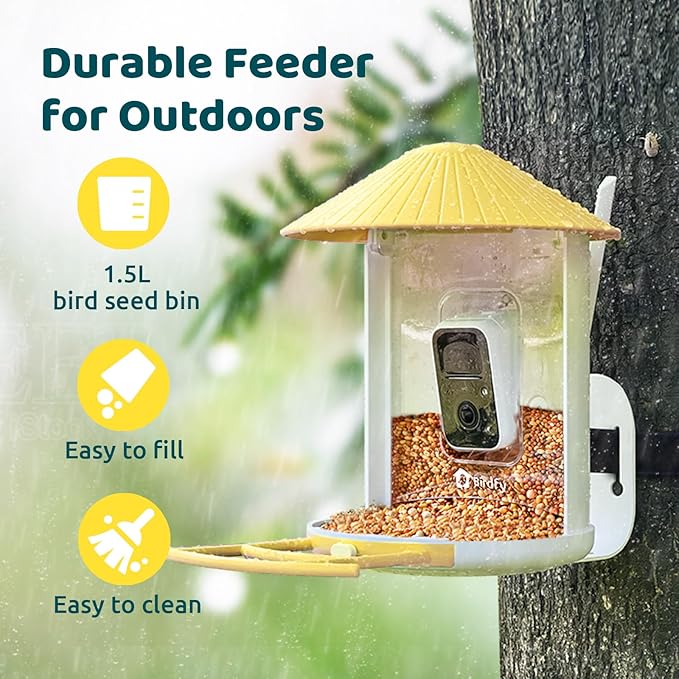 NETVUE by Birdfy AI Smart Bird Feeder with Camera, AI Auto Capture Each Bird Visit & Identify 6000+ Species, Cloud Store & Live Birdwatching, Ideal Gift (Yellow)