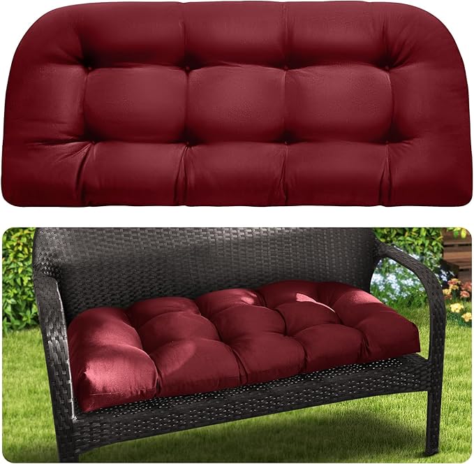 MAGIC ELEPHANT Outdoor Bench Cushion, Memory Foam Loveseat Cushion for Patio Furniture Wicker Chair, Settee Porch Swing Seat Cushion, 44 x 19 Inches (Red)