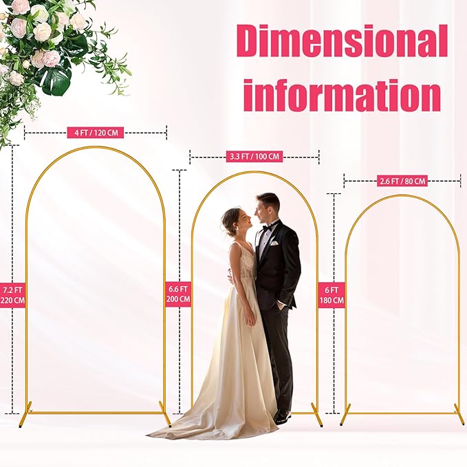 6.6 FT Arch Backdrop Stand, Balloon Arch Stand with Base, Metal Arch Stand, Gold Baby Shower Backdrop Arch, Wedding Arch Frame