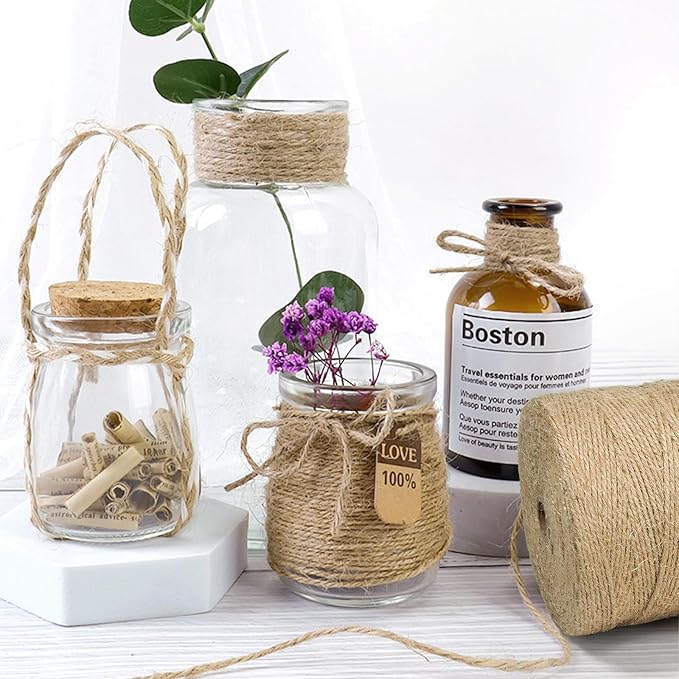 Jute Twine String - 1640ft Eco-Friendly Natural Cord for Crafts,Butcher Cooking & Packaging | 2mm Thick Extra-Length Rope | Decorative Tying,Plant Support & Heavy-Duty DIY