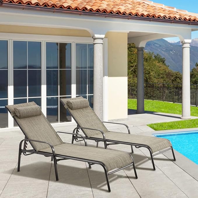 EROMMY Patio Lounge Chairs Set of 2, All-Weather Waterproof Upgraded Outdoor Pool Chaise Lounge Chairs with Adjustable Backrest for Beach Yard Poolside