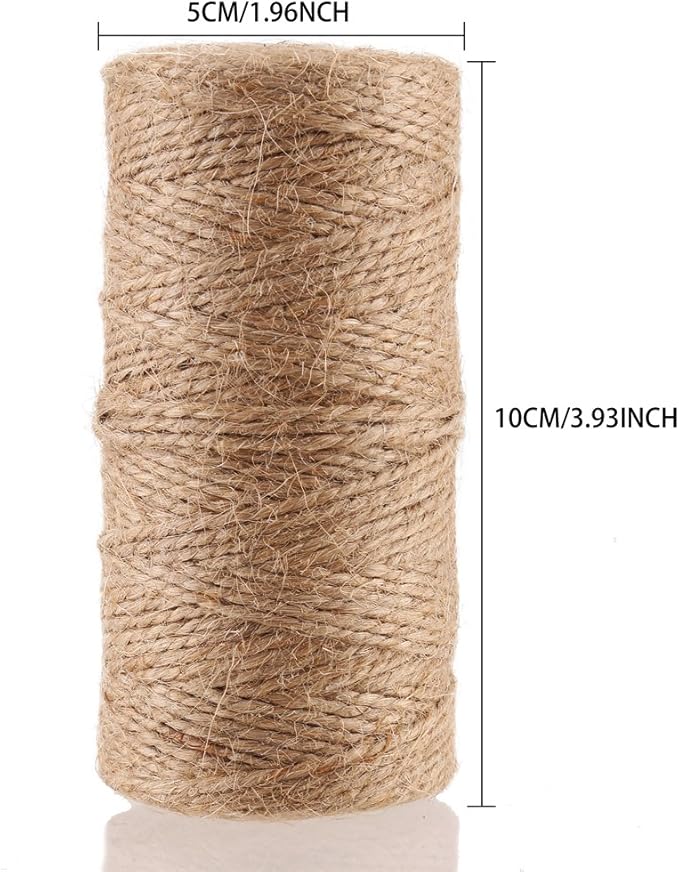 CCINEE Natural Jute Twine 328 Feet Burlap Rope String for DIY Crafts, Festive Decoration, Gift Wrapping and Gardening Applications 2mm(2 Ply)