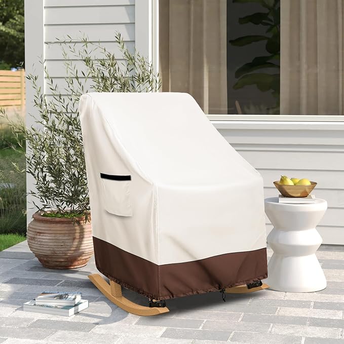Rocking Chair Cover 600D Heavy Duty Waterproof - Patio Furniture Covers for Outdoor Rocking Chairs - All Weather Protection 27x34x45 Inches Beige