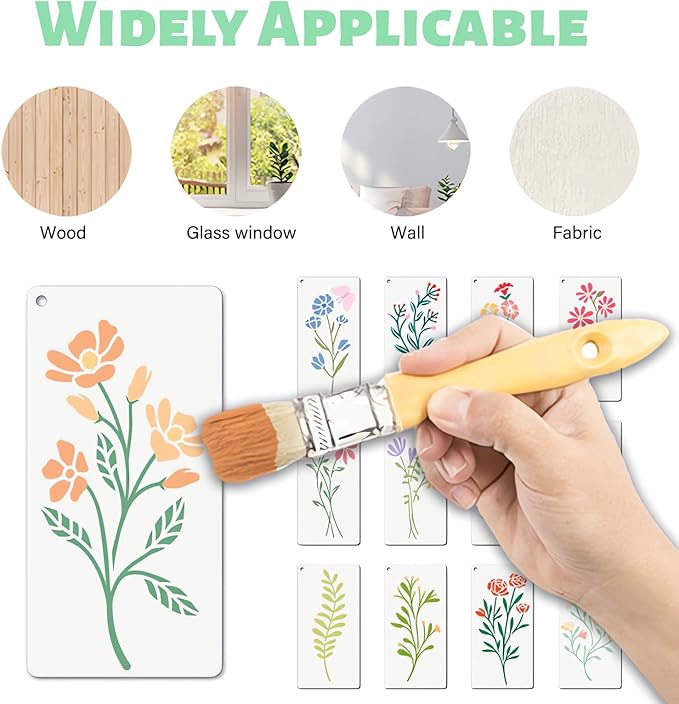 18 Pcs Flower Stencils for Painting on Wood, 6x3in Botanical Stencils Floral Templates for Drawing Spraying on Wall Canvas Scrapbook, Reusable Wildflower Stencil DIY Home Decors Ornaments Arts Crafts