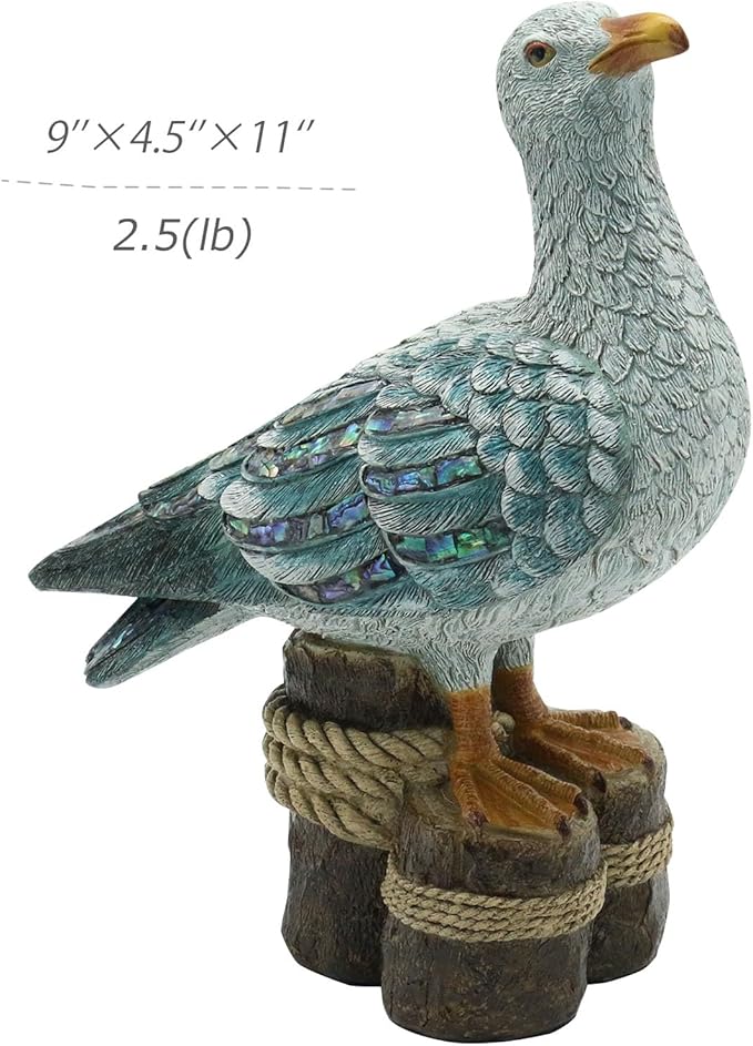 Lukitas Seagull Statue Decor, Coastal Themed Decorative Sculpture for Home Garden Yard Lawn Outdoor Beach, Resin 11''