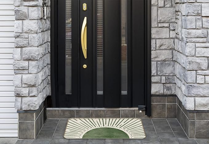 Nogrit Boho Outside Inside Door Mat, Boho Green Welcome Mat Outdoor Front Outside Entrance, Sun Set Indoor Door Mats for Entryway, 17x30 (Green Sun)