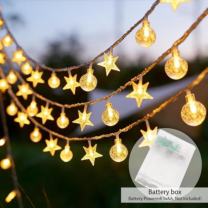 Shining Star Light Bulb Lights 20 FT 40 LED Lights with Battery Operated Warm White String Lights for Holiday Party Bedroom Wedding Garden Decoration (Light Bulb Star, 20FT)