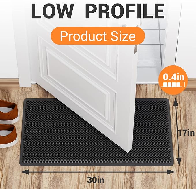 Fowooyeen Outdoor Door Mat, 30'' x 17'' Silicone Scraper, Non-Slip Washable Weatherproof Entrance Mat, Low-Profile Shoe Cleaner for Indoor or Outdoor Use, Black