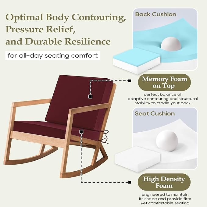 Wellsin Outdoor Cushions for Patio Furniture, Waterproof Outdoor Seat Cushions with Ties and Handle, 22X22 Outdoor Cushions, Outdoor Deep Seat Cushions with Removable Cover, Burgundy