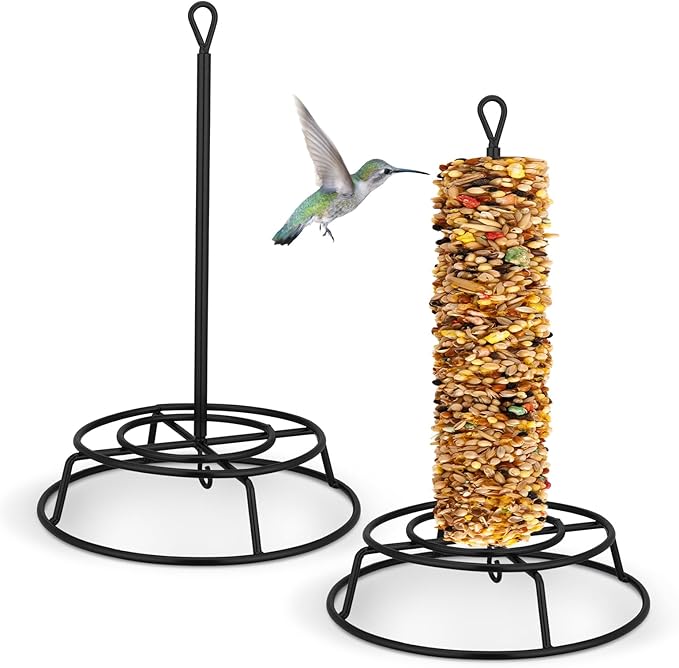 Honeydak 2 Pcs Cylinder Bird Feeder Outdoor Seed Holder for Large Small Cylinders Metal Suet Cake Feeder Backyard Wild Birds Feeding Bird Container for Outdoors Garden