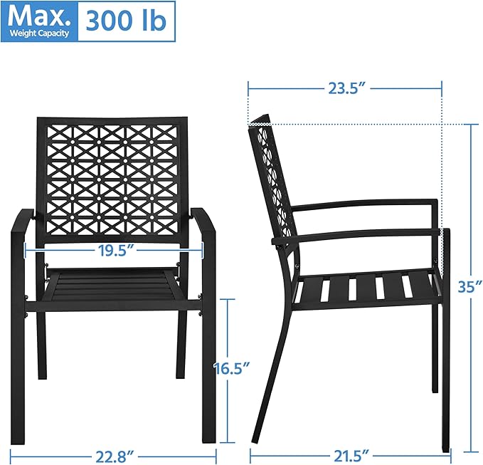 Yaheetech Outdoor Patio Dining Chairs Set of 2 with Armrests and Metal Frame, Heavy-Duty Metal Black Outdoor Chairs Stackable for Garden, Lawn and Yard