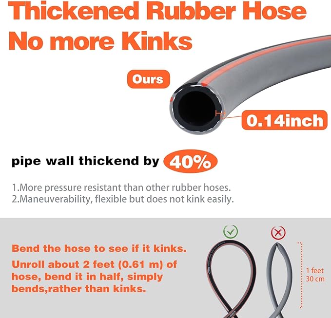 Garden Hose 10 ft 5/8,Heavy Duty Rubber Water Hose,Hybrid Durable Flexible Hose,Lightweight No Kink Hose for Outdoor Yard Lawn Condo Patio with Sprayer Nozzle and 3/4''Brass Solid Fittings