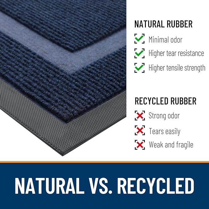 OLANLY Half Circle Door Mat Indoor Outdoor Entrance Welcome, Waterproof All-Season, All-Weather Doormat, Sturdy Natural Rubber, Low Profile, Easy Clean Patio Porch Entryway Mat, 59x23, Blue