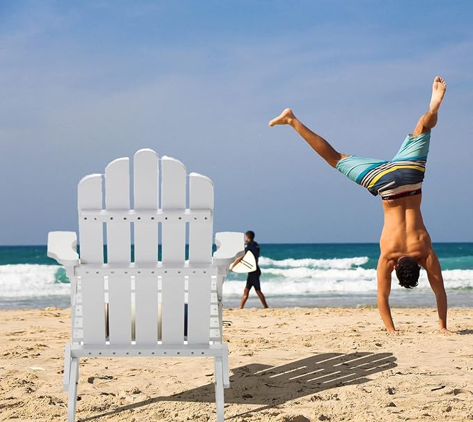 White Wooden Adirondack Chairs Set of 4 Outdoor Patio Folding Outside Deck, Porch, Lawn, Pool, Yard, Garden, Fire Pit, Heavy Duty