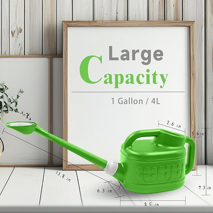 1 Gallon Watering Can, Garden Watering Can Outdoor, Plant Water Can with Removable Long Spout and Stainless Steel Sprinkler Head, Plastic Indoor Watering Cans for Gardening Flower Plants