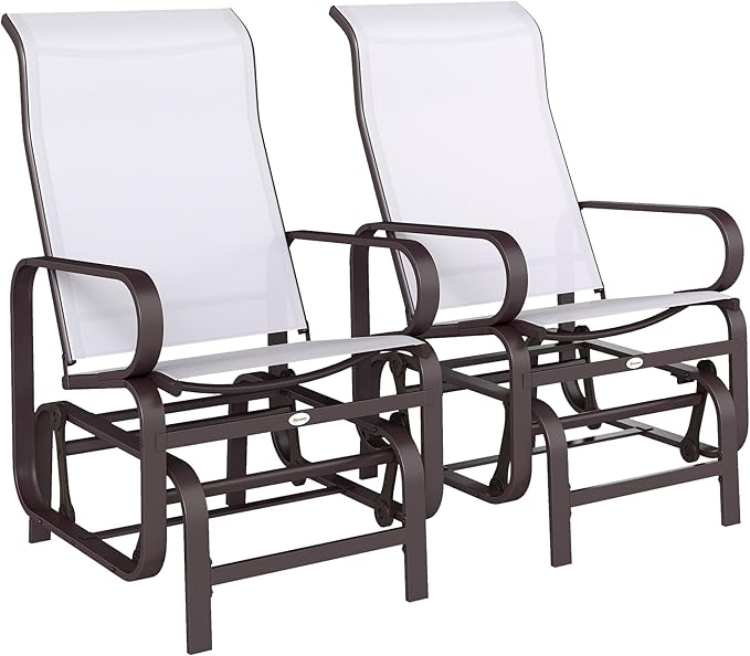 Outsunny Outdoor Glider Chair Set of 2, Gliders for Outside Patio with Smooth Gliding Mechanism and Lightweight Construction for Backyard, Beige