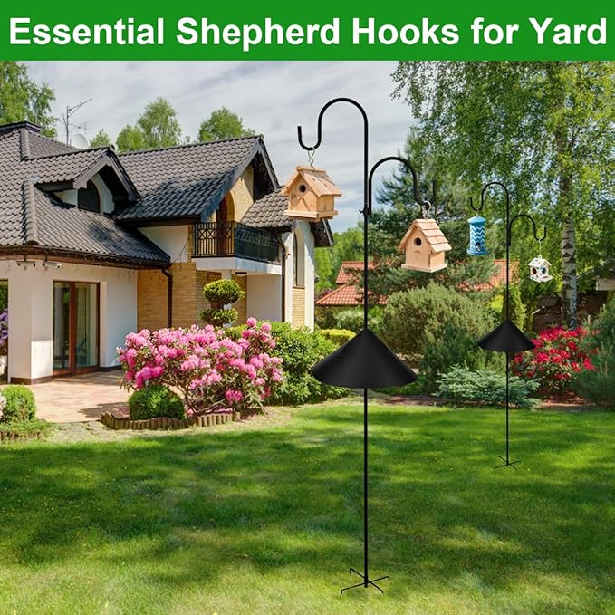 Bird Feeder Pole with Squirrel Baffle, 80" Tall Heave Duty Pole with Double Shepherd Hook 5 Prongs Base for Outdoor Hummingbird Feeders (No Bird Feeder)