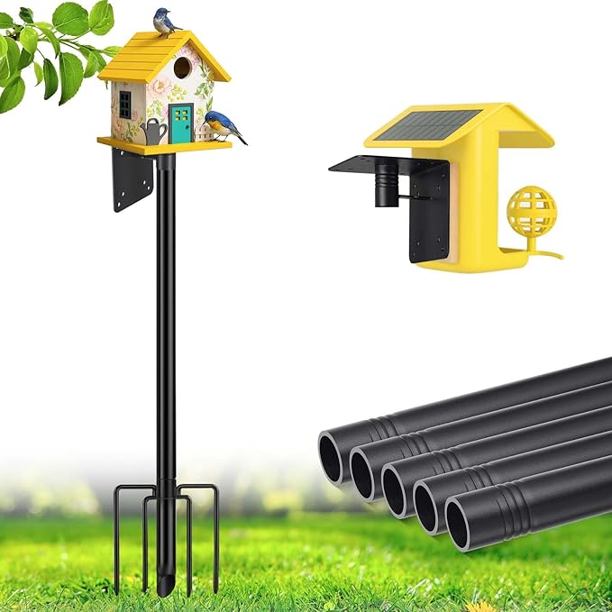 Heavy Duty Bird Feeder Pole - 75" Adjustable Birdhouse Stand Outdoor, Anti-Tip Stakes & Stable Mount for Smart Camera Birdfeeder,Bluebird House, Bird Buddy, Birdfy