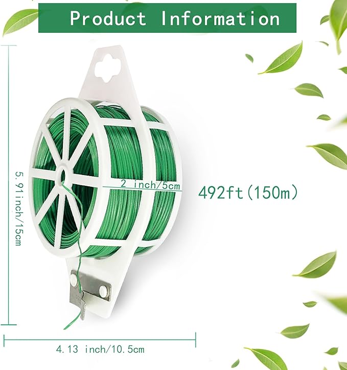 Twist Tie,plant Ties,492ft (150m) green cable ties with Cutter,Garden Plant Ties Reusable,Green Twist Ties for Gardening Climbing Plants, flowers,Tomatoes Vines,Indoor Outdoor Home and Office Use