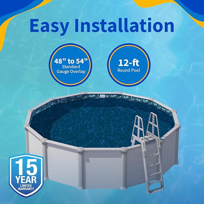 Blue Wave Emerald Coast Overlap 12 ft Round Pool Liner for Above-Ground Steel Wall Pools – Weather Resistant Standard Gauge Vinyl with Welded Seams - Dark Blue, Fits 48/54-In Depth – Pool Accessories