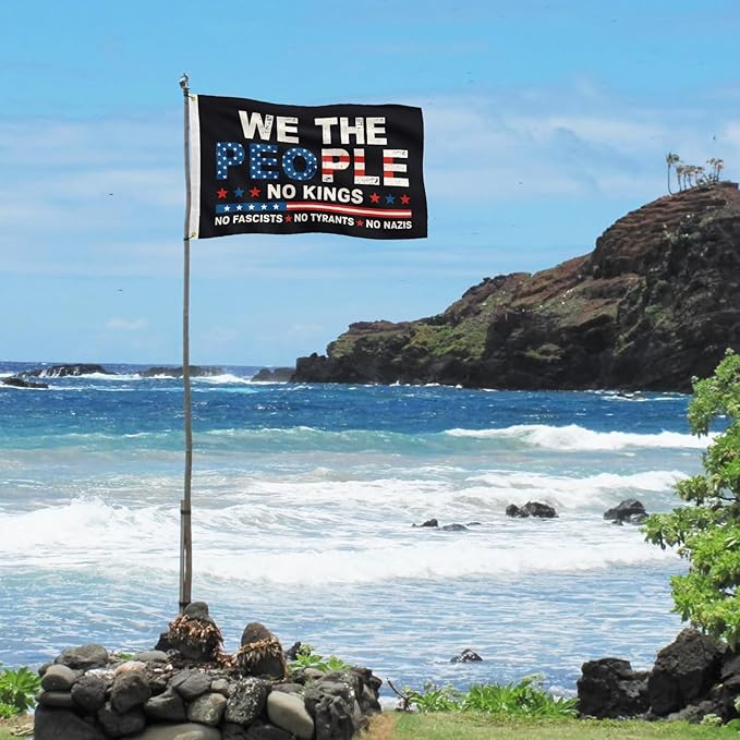No King No Tyrants Anti Fascist Flag 3x5 FT, We The People Protest Banner for Indoor Outdoor(slogan)