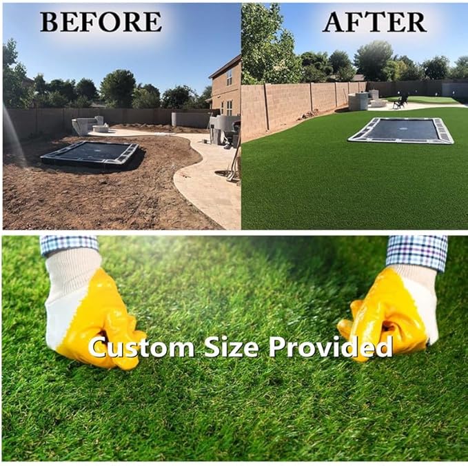Artificial Grass Turf 14x82 Feet, 0.8" Pile Height Realistic Synthetic Grass, Drainage Holes Indoor Outdoor Faux Grass Astro Rug Carpet for Pet Dog Garden Backyard Balcony