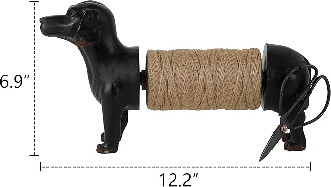 SOFFEE DESIGN Black Dachshund Twine Holder Ceramic Tray, Cute Kitchen Counter Organizer for Scissors Keys, Dog Lover Gift
