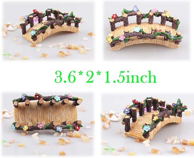 Kai Dream Miniature Fairy Garden Accessories Set, 4 Piece Resin Decorative Landscape Kit with Arch, Bridge, Bed and Slide, Floral Garden Ornaments