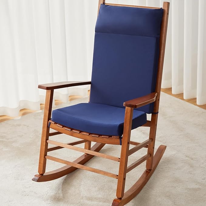 Waterproof Rocking Chair Cushions Outdoor & Indoor, Wooden Rocking Chair Pads set of 2, Non-Slip Large Glider Rocker Replacement Cushions with Pillow & Ties,Seat & Back Cushion for Rocker Blue