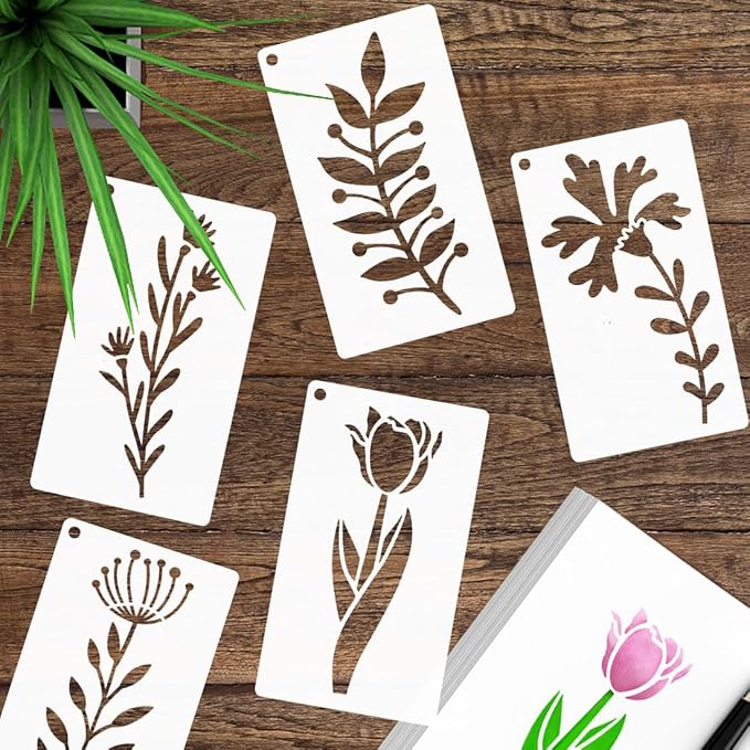 50 PCS Flower Stencils for Crafts Reusable Flower Stencils for Painting on Wood Rocks Canvas Fabric Glass Pottery 3.5 x 2 Inch