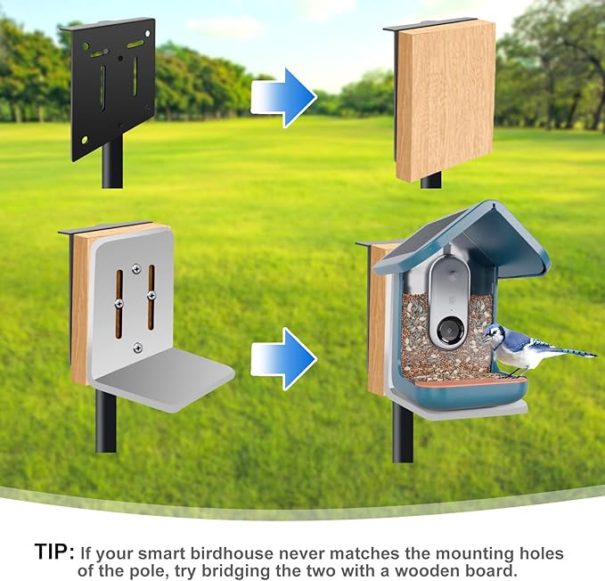 QwayHome Smart Bird Feeder Pole Kit, 80 Inch Bird House Pole Mount Kit for Outdoor Smart Bird Feeder & Wooden Birdhouse & Weather Station,1Inch Dia Poles,Heavy Duty, Adjustable, 5-Prong Base