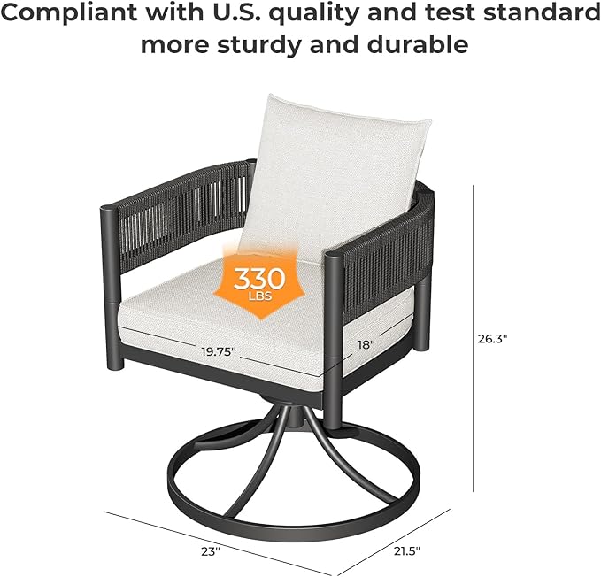 Grand patio Outdoor Dining Set for 6, 7 PCS Patio Table and Chairs Set, Metal Woven Wicker Swivel Patio Chairs with Thickened Cushions & 1 Rectangular Woodgrain Dining Table with Umbrella Hole (Black)