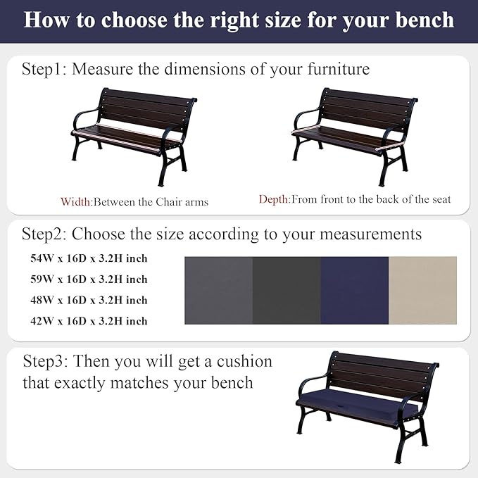 SHACOS Outdoor Bench Cushions 54 x 16 x 3.2 Inch Thick Bench Cushion, Waterproof Fade-Resistant Removable Cover with Ties Piping Edge, Bench Seat Cushions for Patio Porch Furniture, Navy
