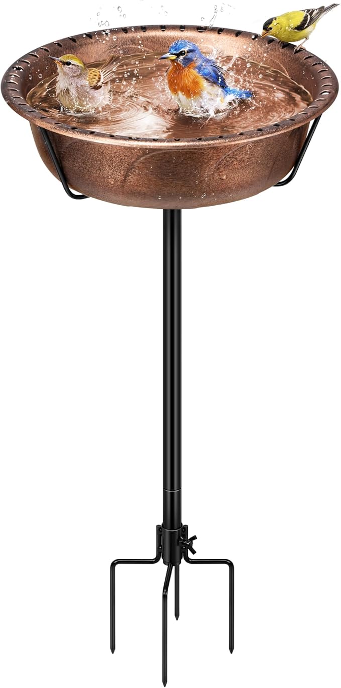 VIVOHOME Bird Bath for Outside, Outdoor 13'' Birdbath Bowl with Metal Ground Stake, Weather-Resistant ABS Bird Bath and Feeder for Garden, 1.45 Gallons, Bronze
