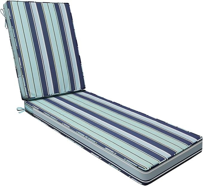 AAAAAcessories Outdoor Chaise Lounge Cushions, Fade-Resistant, Waterproof Patio Furniture Replacement Cushions, 75" x 24.5" x 3", Ash Teal Seaside Stripe
