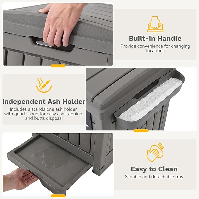 DWVO 38 Gallon Outdoor Trash Can, Set of 2 Resin Garbage Bins with Lids, Includes 2 Sorting Labels, Ash Holder, Stakes & Suction Cups, Hideaway Storage for Patio Backyard Garden, Light Brown