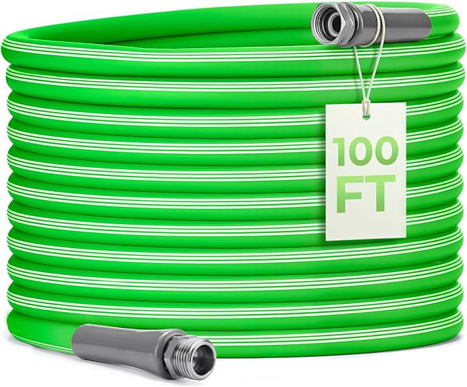Garden Hose 100 FT, Flexible Rubber Hybrid Water Hose 5/8 Inch, Food-Grade Inner Layer, Kink-Resistant, Lightweight Outdoor Hose for Large Yard