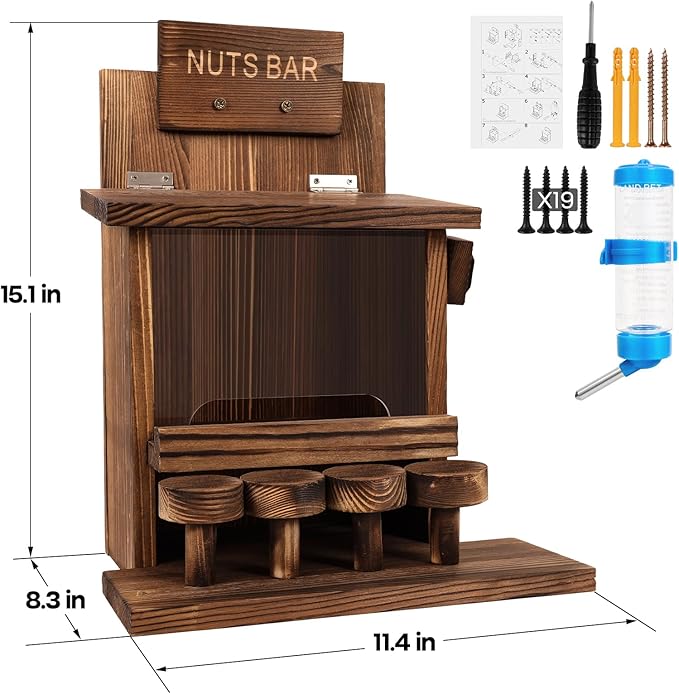 Squirrel Feeders for Outside Tree Wooden Squirrel Picnic Table Feeder for Corn Peanut Hanging Chipmunk House The Nut Bar with Squirrel Water Feeder