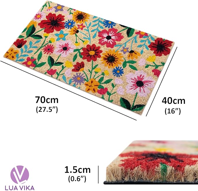 Coir Door mats Outdoor - Botanic - Welcome mats for Front Door - Coir Doormat Outdoor Entrance - 16''x27.5''