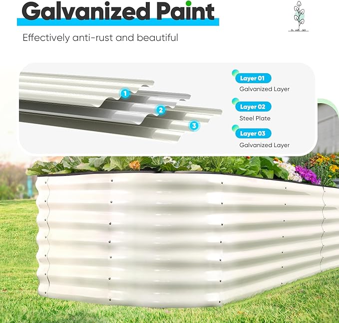 Quictent Galvanized Raised Garden Bed Kit, 6x3x2 ft Oval Metal Planter Box Tall for Vegetables Outdoor Backyard, Rubber Strip Edging Included, Beige