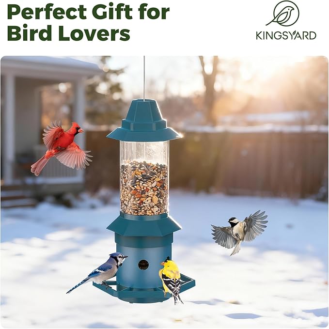 Kingsyard Squirrel Proof Bird Feeder for Outside, 3 LBS High Capacity Metal Feeder with Adjustable Weight Sensing, Weatherproof Wild Bird Feeders for Cardinals Blue Jays - Garden Decor Gifts