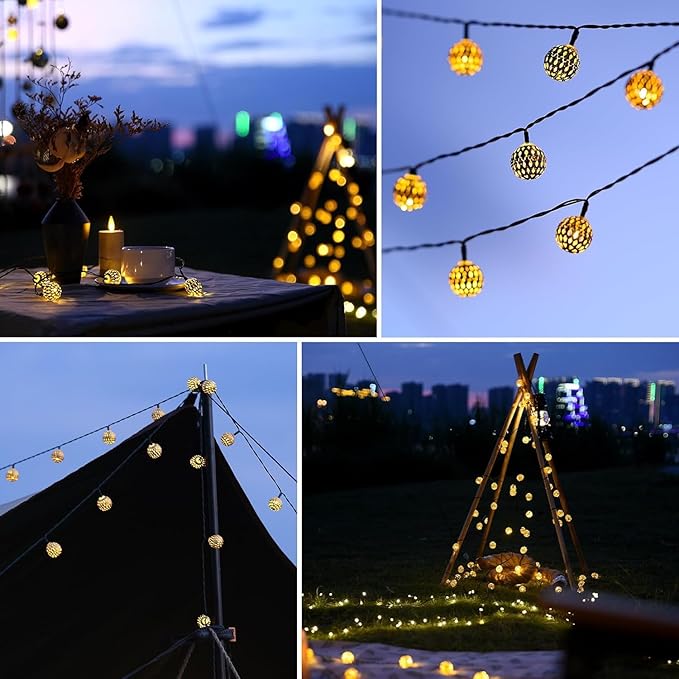Solar String Lights Outdoor 60LED Moroccan Fairy Lights with 8 Modes Solar Garden Lights Outdoor Waterproof Globe String Lights for Garden Patio Wedding Diwali Christmas Decor, Warm White