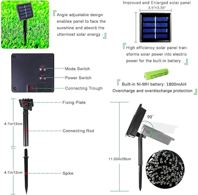 OZS 4 Pack 320LED Solar String Lights Outdoor, Waterproof 8 Modes Solar Tree Light, Green Wire Christmas Lights Outdoor for Garden, Party, Wedding, Christmas Decorations (Cool White)