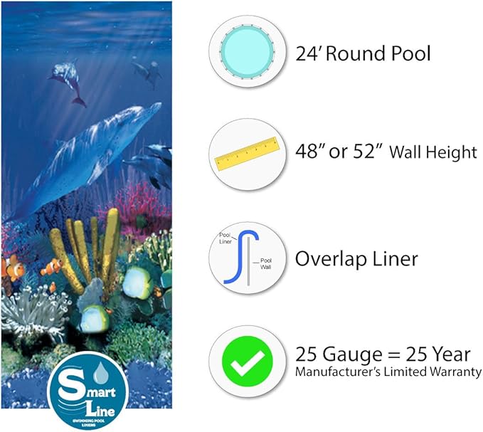 Lake Effect Pools 'Meadows Reprieve' 24' Round Above Ground Swimming Pool | 52" Inch Height | Resin Protected Steel Sided Walls | Includes a Antilles Dolphin Overlap Liner and Widemouth Skimmer