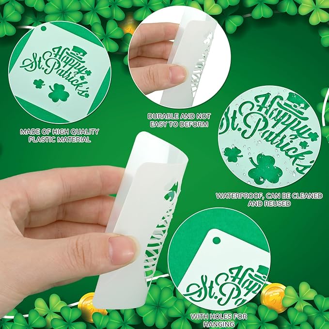 AUGSHY St Patrick's Day Stencils, 56 Pack Clover Theme Templates Stencils for Painting on Wood Ornaments Wood Slice DIY Crafts Fabrics Window St Patrick's Day Party Home Decor (3 Inch)