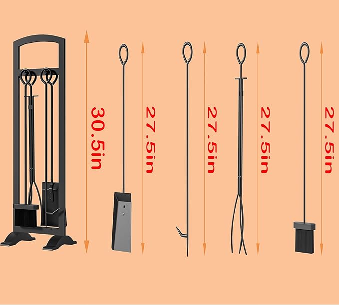 Kingson 5-Piece Lightweight Fireplace Tool Set – Portable, Compact, and Stylish Fire Pit Accessories Kit