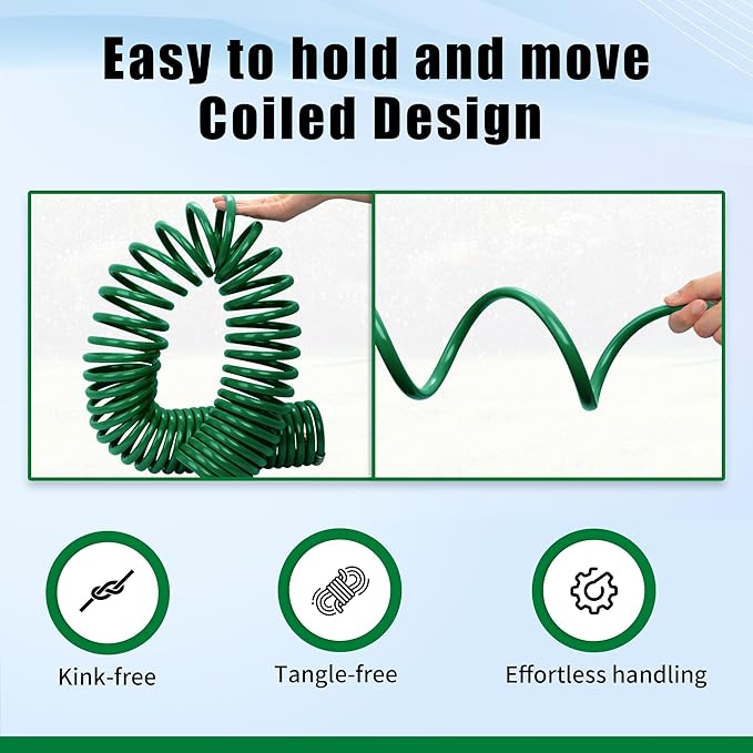 AUTOMAN Coil Garden Hose 50 ft, EVA Curly Water Hose with Brass Connectors, Recoil Garden Water Hose,Includes 7-Pattern Function Sprayer,Retractable,Corrosion Resistant Garden Coil Hose.